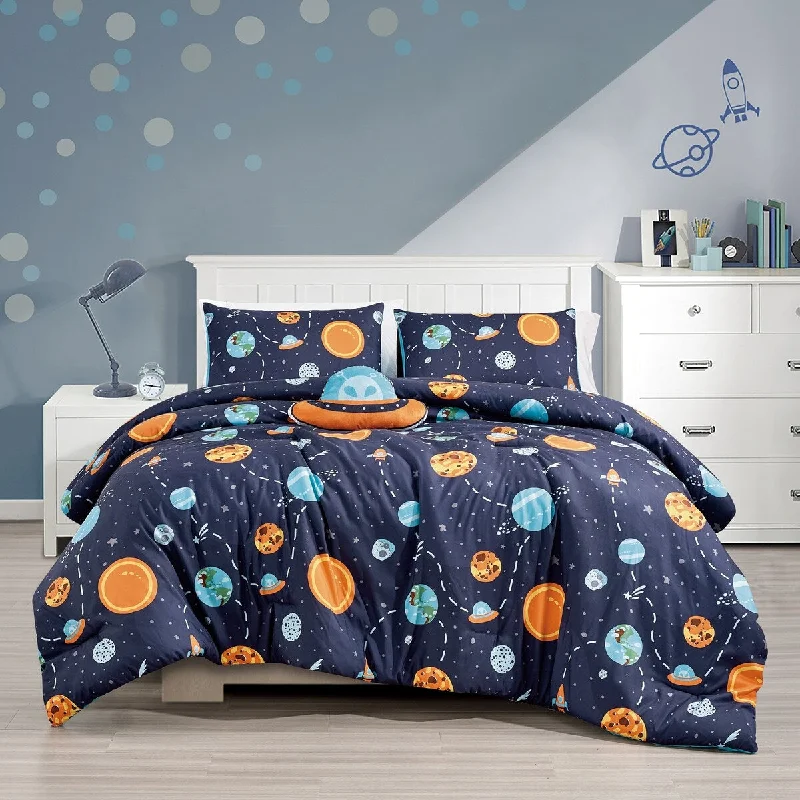Goose down comforters known for their superior quality and insulationDCP 4 Piece All Season Soft Polyester Bedding Comforter Set,Navy with Universe Hearts Goose down comforters known for their superior quality and insulationDCP 4 Piece All Season Soft Polyester Bedding Comforter Set,Navy with Universe Hearts