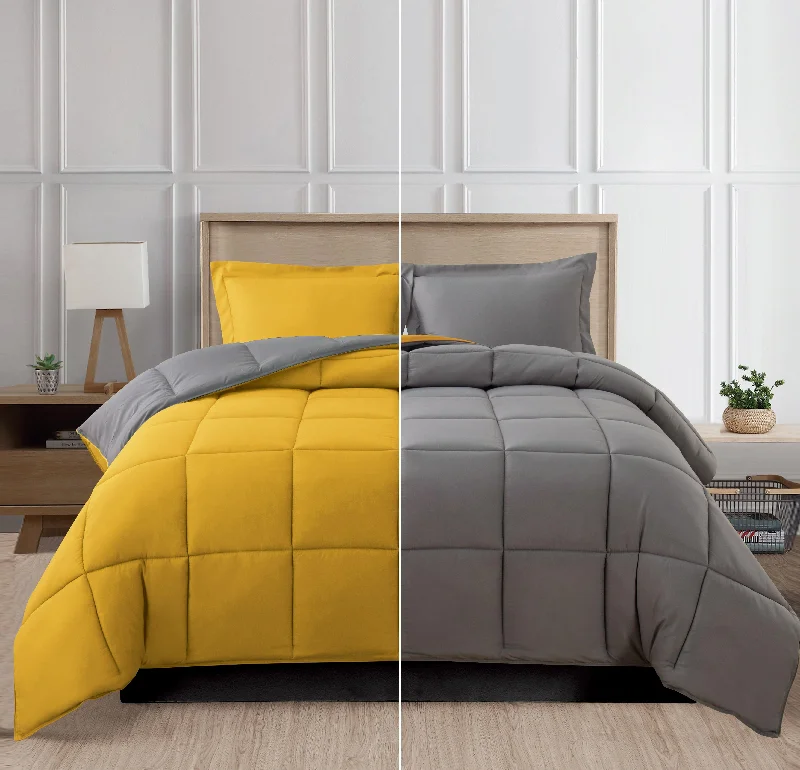 Bamboo - fiber - filled comforters with antibacterial and breathable qualitiesElegant Comfort Reversible 3-Piece Box Stitched Comforter & Shams - Duvet Insert with 4 Corner Tabs Bamboo - fiber - filled comforters with antibacterial and breathable qualitiesElegant Comfort Reversible 3-Piece Box Stitched Comforter & Shams - Duvet Insert with 4 Corner Tabs