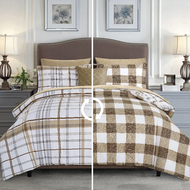 Wool - filled comforters with natural moisture - wicking and temperature - regulating featuresElegant Comfort 8-Piece Lodge Plaid and Patch Reversible Comforter Set - Includes 4-Piece Sheet Set with Double Sided Storage Pockets
