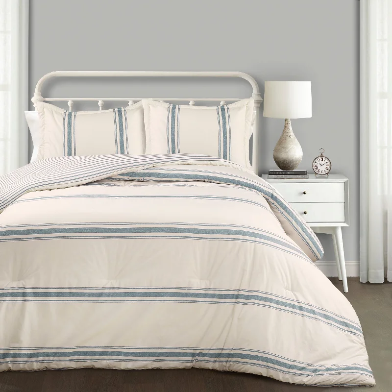 Wool - filled comforters with natural moisture - wicking and temperature - regulating featuresFarmhouse Stripe Rev. Oversized Comforter Blue 3Pc Set Cal King Wool - filled comforters with natural moisture - wicking and temperature - regulating featuresFarmhouse Stripe Rev. Oversized Comforter Blue 3Pc Set Cal King