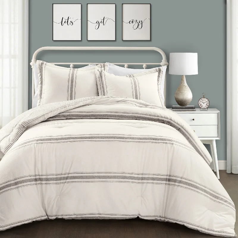 Synthetic - filled comforters like polyester for affordability and hypoallergenic propertiesFarmhouse Stripe Rev. Oversized Comforter Gray 3Pc Set Cal King Synthetic - filled comforters like polyester for affordability and hypoallergenic propertiesFarmhouse Stripe Rev. Oversized Comforter Gray 3Pc Set Cal King