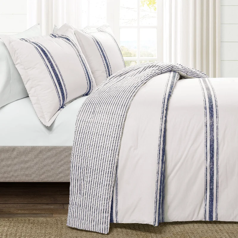 Goose down comforters known for their superior quality and insulationFarmhouse Stripe Rev. Oversized Comforter Navy 3Pc Set Cal King Goose down comforters known for their superior quality and insulationFarmhouse Stripe Rev. Oversized Comforter Navy 3Pc Set Cal King