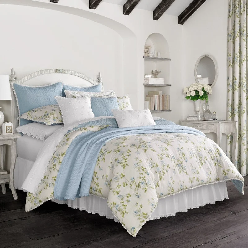 Wool - filled comforters with natural moisture - wicking and temperature - regulating featuresFive Queens Court Rosalind Blue Floral Cotton 4 Piece Comforter Set Wool - filled comforters with natural moisture - wicking and temperature - regulating featuresFive Queens Court Rosalind Blue Floral Cotton 4 Piece Comforter Set