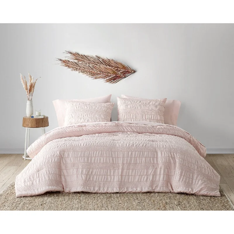 Cotton - filled comforters for a breathable and natural sleep experienceLaine Mauve Chalk Seersucker 7 piece comforter set Cotton - filled comforters for a breathable and natural sleep experienceLaine Mauve Chalk Seersucker 7 piece comforter set