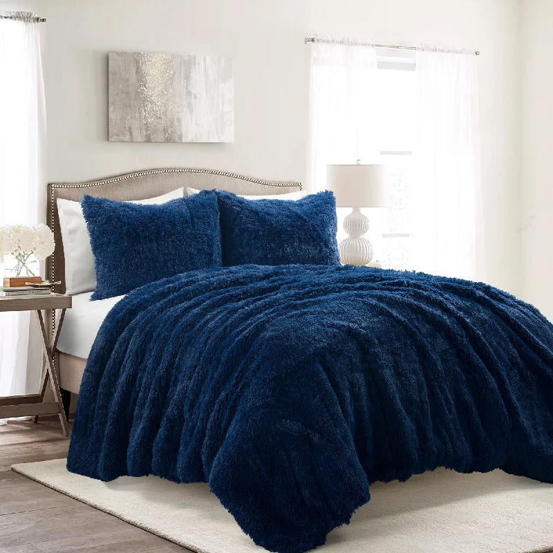 Silk - filled comforters for a luxurious and smooth touchLush Décor Emma Faux Fur Oversized Comforter Navy 3Pc Set Full/Queen Silk - filled comforters for a luxurious and smooth touchLush Décor Emma Faux Fur Oversized Comforter Navy 3Pc Set Full/Queen