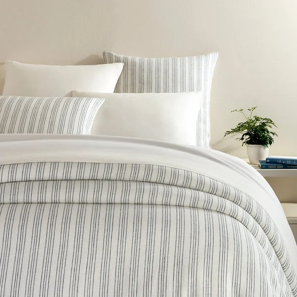 Tie - closure duvet covers with fabric ties for a more decorative and adjustable optionLush Linen Stripe Slate Blue Duvet Cover Tie - closure duvet covers with fabric ties for a more decorative and adjustable optionLush Linen Stripe Slate Blue Duvet Cover