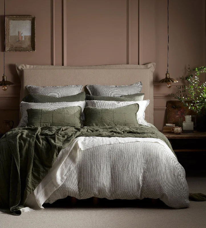 Bamboo - derived duvet covers with antibacterial and moisture - wicking propertiesOlive Green Sid Stripe 100% Linen Duvet Cover Bamboo - derived duvet covers with antibacterial and moisture - wicking propertiesOlive Green Sid Stripe 100% Linen Duvet Cover