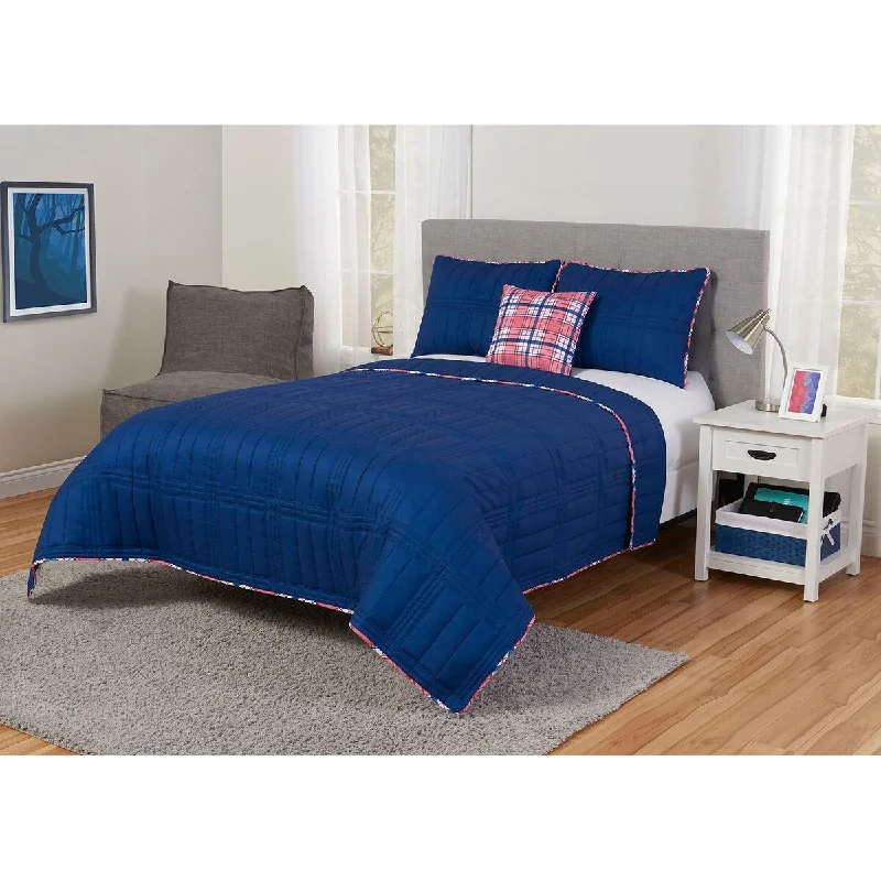 Synthetic - filled comforters like polyester for affordability and hypoallergenic propertiesPlaid Piping Twin Quilt Set in Blue Synthetic - filled comforters like polyester for affordability and hypoallergenic propertiesPlaid Piping Twin Quilt Set in Blue