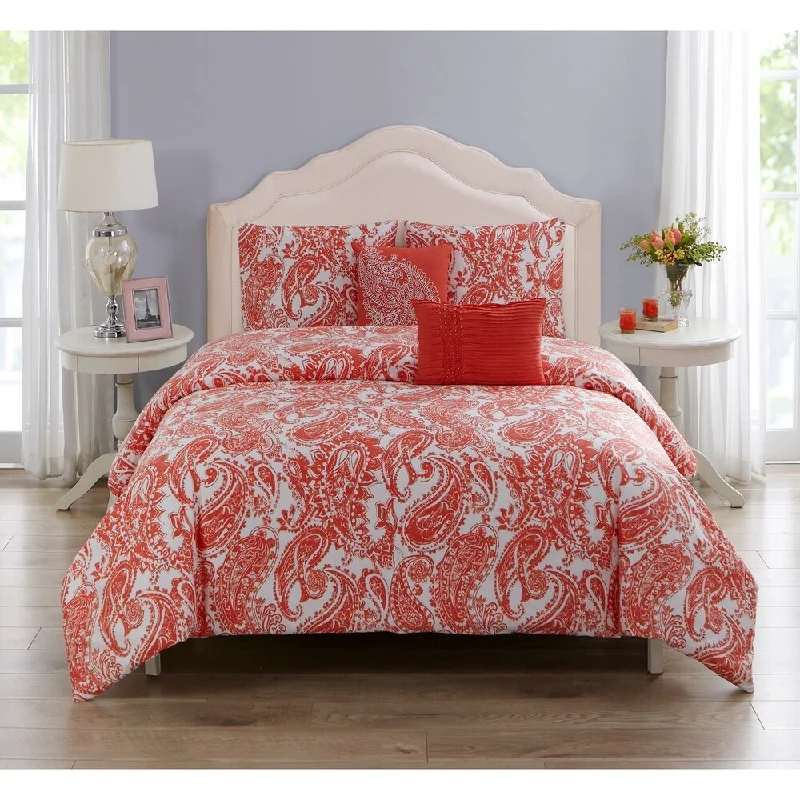 Silk - filled comforters for a luxurious and smooth touchRenee Cotton Printed Comforter Set in Coral Silk - filled comforters for a luxurious and smooth touchRenee Cotton Printed Comforter Set in Coral