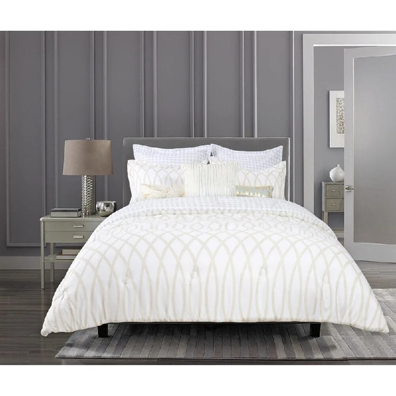 Goose down comforters known for their superior quality and insulationSuite Retreat Brand MADISON Geo Gold Cream 8 Piece Comforter Set - 1 Comforter, 2 Shams, 2 Euro Shams, 3 Accent Pillows Goose down comforters known for their superior quality and insulationSuite Retreat Brand MADISON Geo Gold Cream 8 Piece Comforter Set - 1 Comforter, 2 Shams, 2 Euro Shams, 3 Accent Pillows