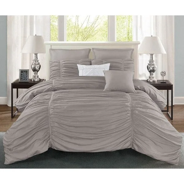 Microfiber - filled comforters that are lightweight and easy to care forWonder Home Lillian 7PC Pleated Comforter Set, King, Grey Microfiber - filled comforters that are lightweight and easy to care forWonder Home Lillian 7PC Pleated Comforter Set, King, Grey